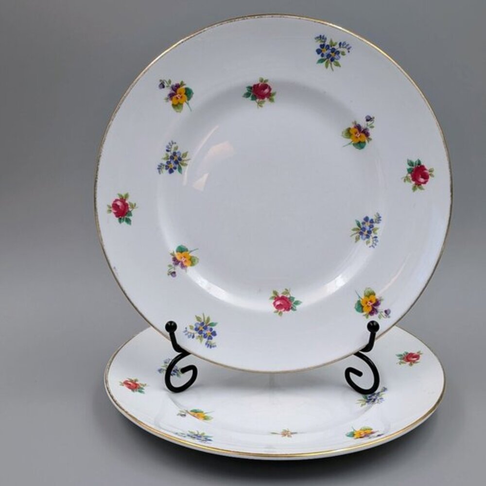 Pair of Vintage Crown Staffordshire 8.25" Lunch Plates - Rose & Pansy Floral